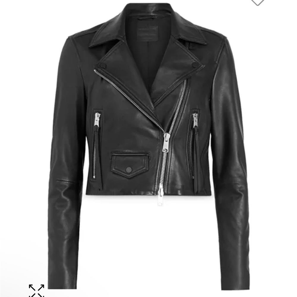 ALLSAINTS Elora Cropped Slim Leather Biker Jacket Size 0 US